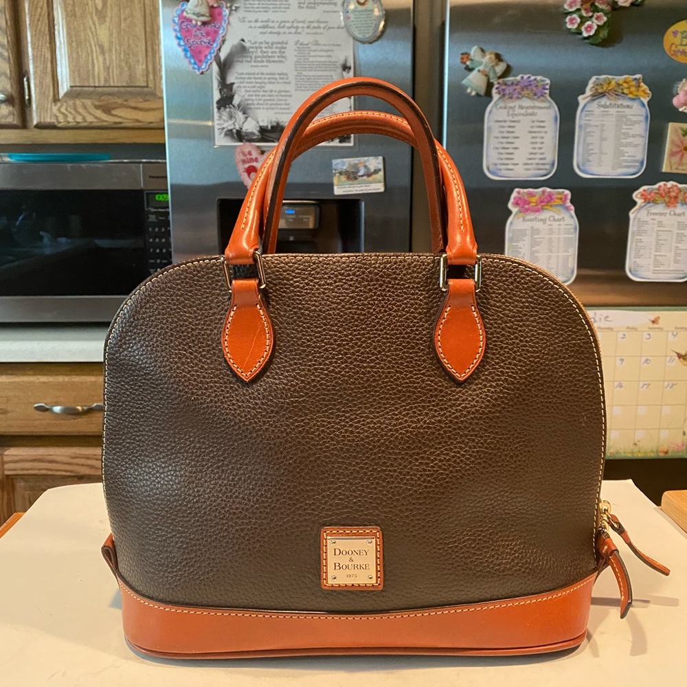 Vintage DB Dome Dark Taupe Leather Textured Satchel Tote